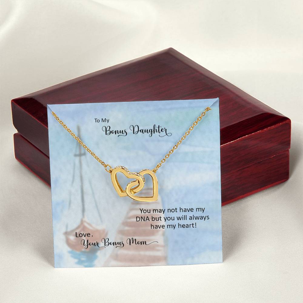Bonus Daughter From Bonus Mom No Dna But You Have My Heart Interlocking Hearts Necklace