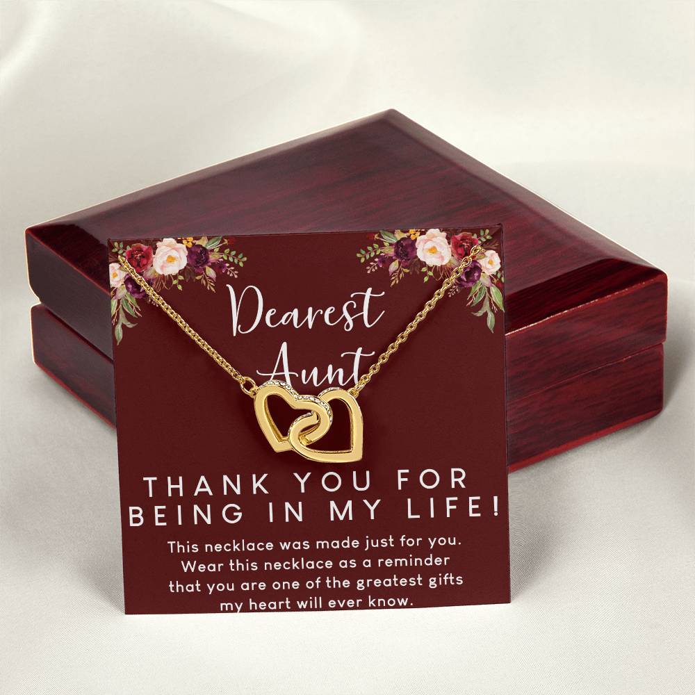 Dearest Aunt Interlocking Hearts Necklace Message Card