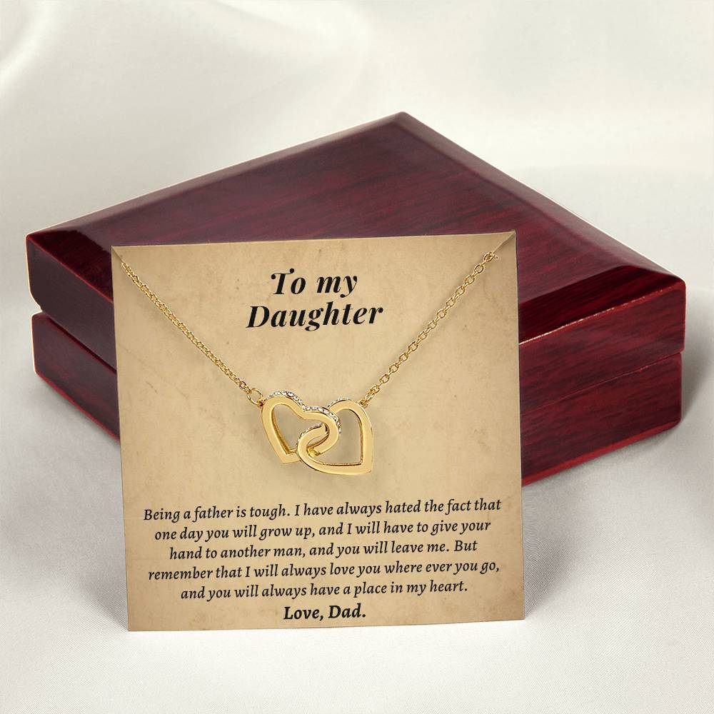 Gift For Daughter From Dad - I Will Always Love You Where Ever You Go Interlocking Hearts Necklace