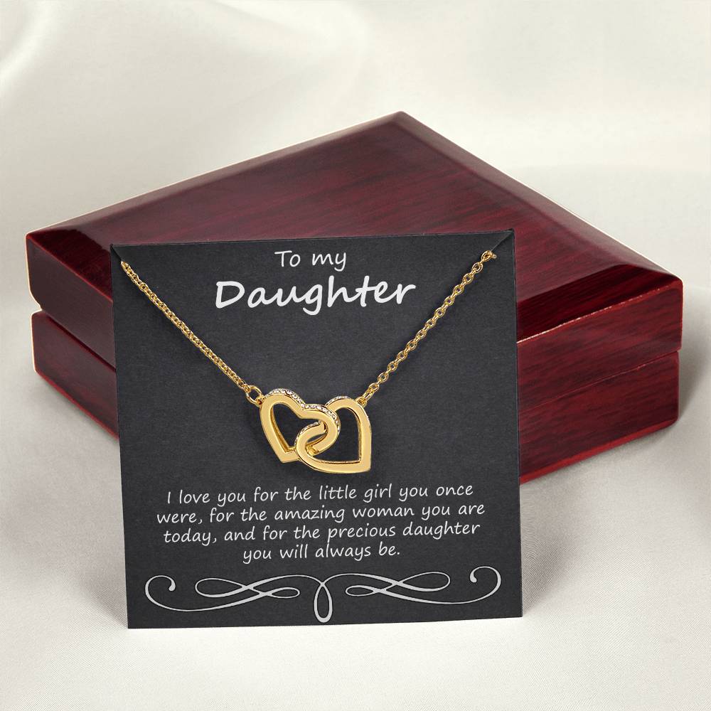 To My Daughter I Love You For The Little Girl You Once Were Interlocking Hearts Necklace