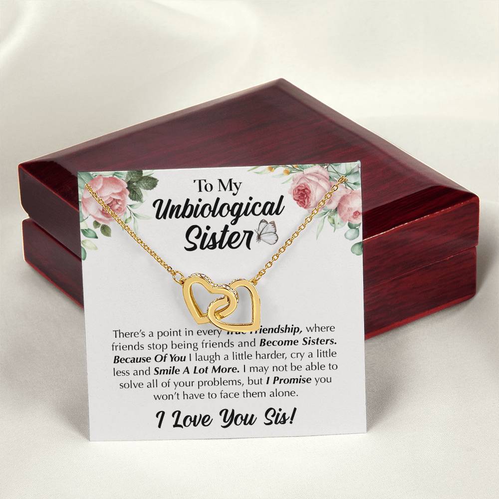 To My Unbiological Sister - Love You Sis Interlocking Hearts Necklace