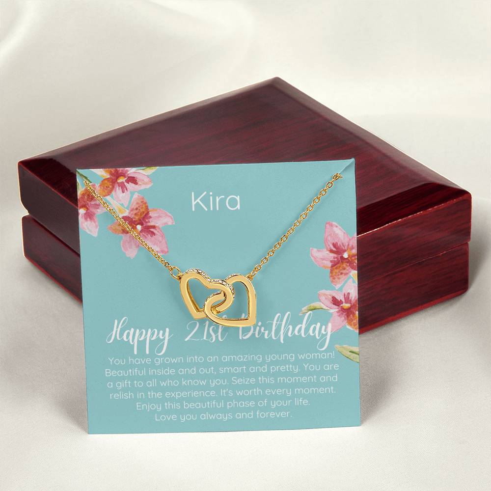 Personalized Happy 21St Birthday Interlocked Hearts Necklace Interlocking Hearts Necklace