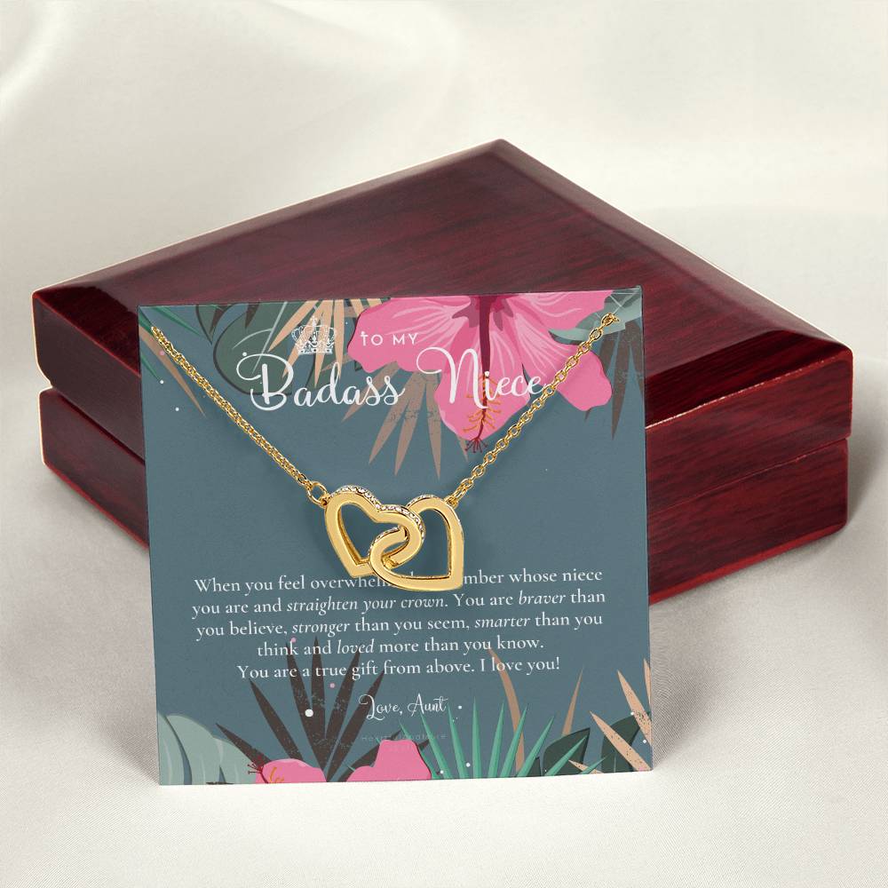 To My Badass Niece Straighten Your Crown Necklace Aunt Niece Necklace Niece Birthday Gift Niece Graduation Gift Interlocking Hearts Necklace