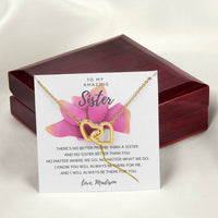 To My Amazing Sister - Pink Rose Interlocking Hearts Necklace