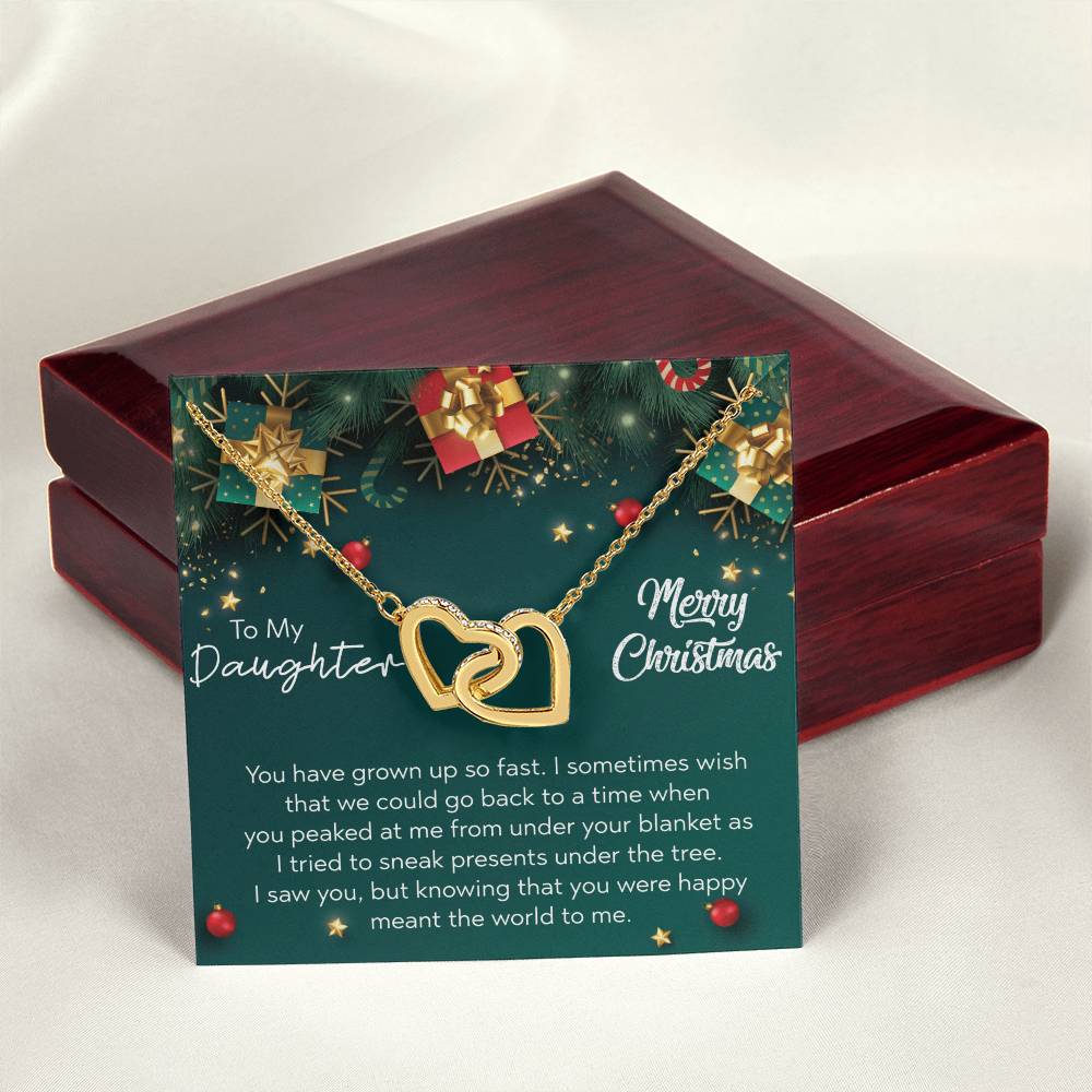 To My Daughter - Merry Christmas Interlocking Hearts Necklace