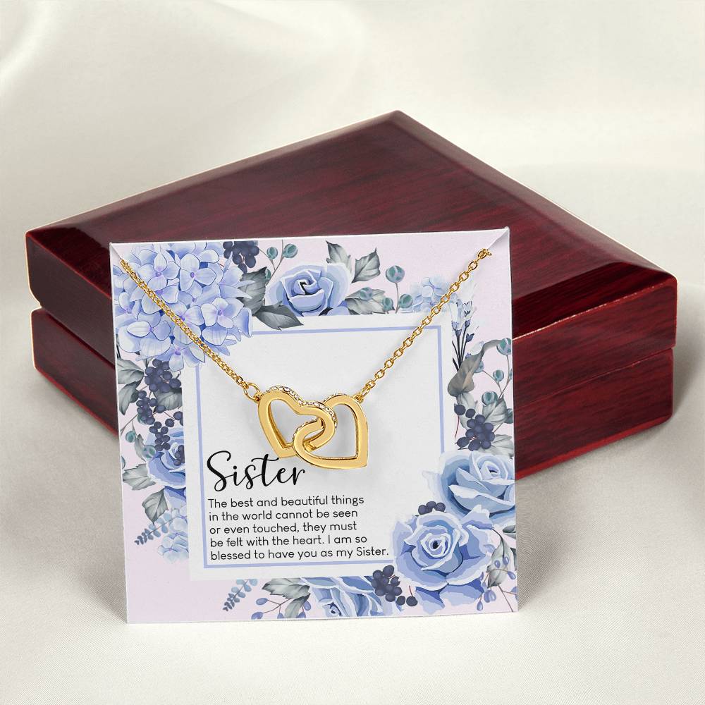 Sister The Best And Beautiful Things In The World Interlocking Hearts Necklace Birthday Gift
