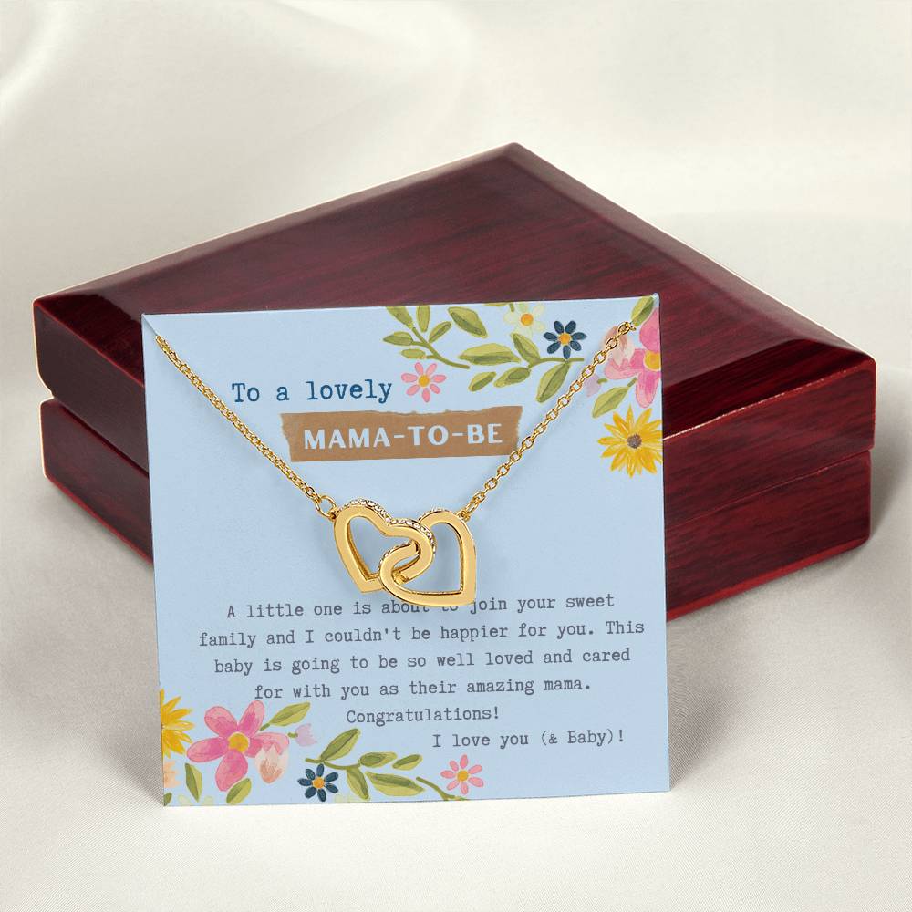 Mama To Be Interlocking Hearts Necklace Blue Floral Baby Shower