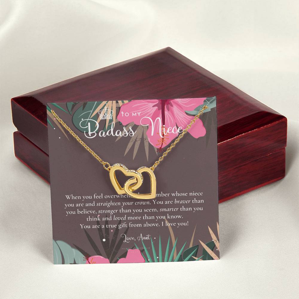 To My Badass Niece Straighten Your Crown Necklace Aunt Niece Necklace Niece Birthday Gift Niece Graduation Gift Interlocking Hearts Necklace