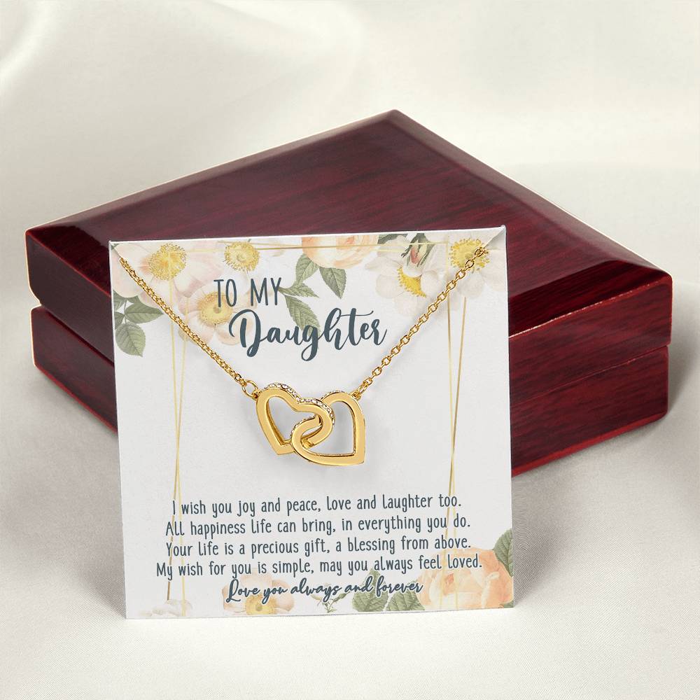To My Daughter Interlocking Hearts Necklace Birthday Message Card