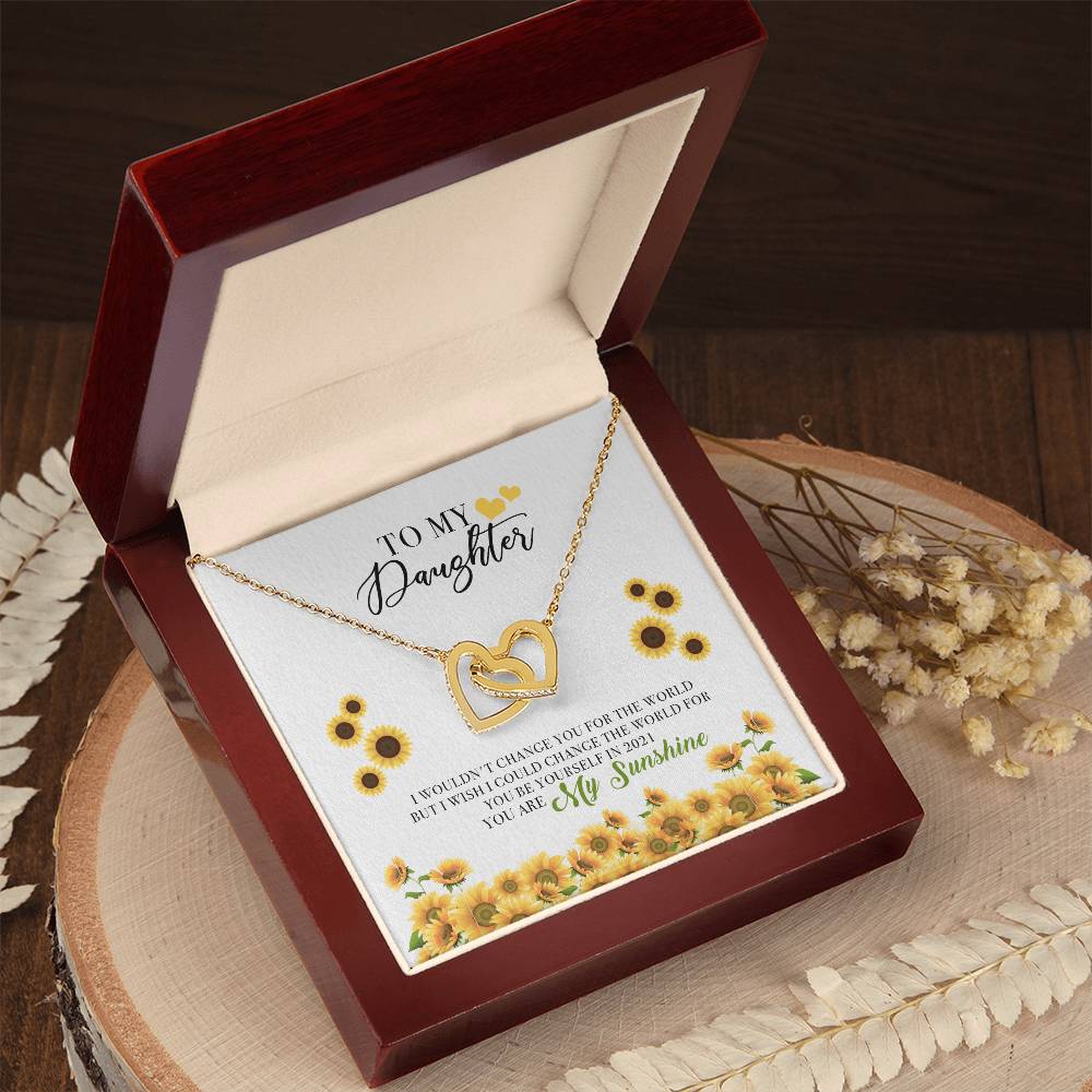 To My Daughter Jewelry From Mother You Are My Sunshine Interlocking Hearts Necklace