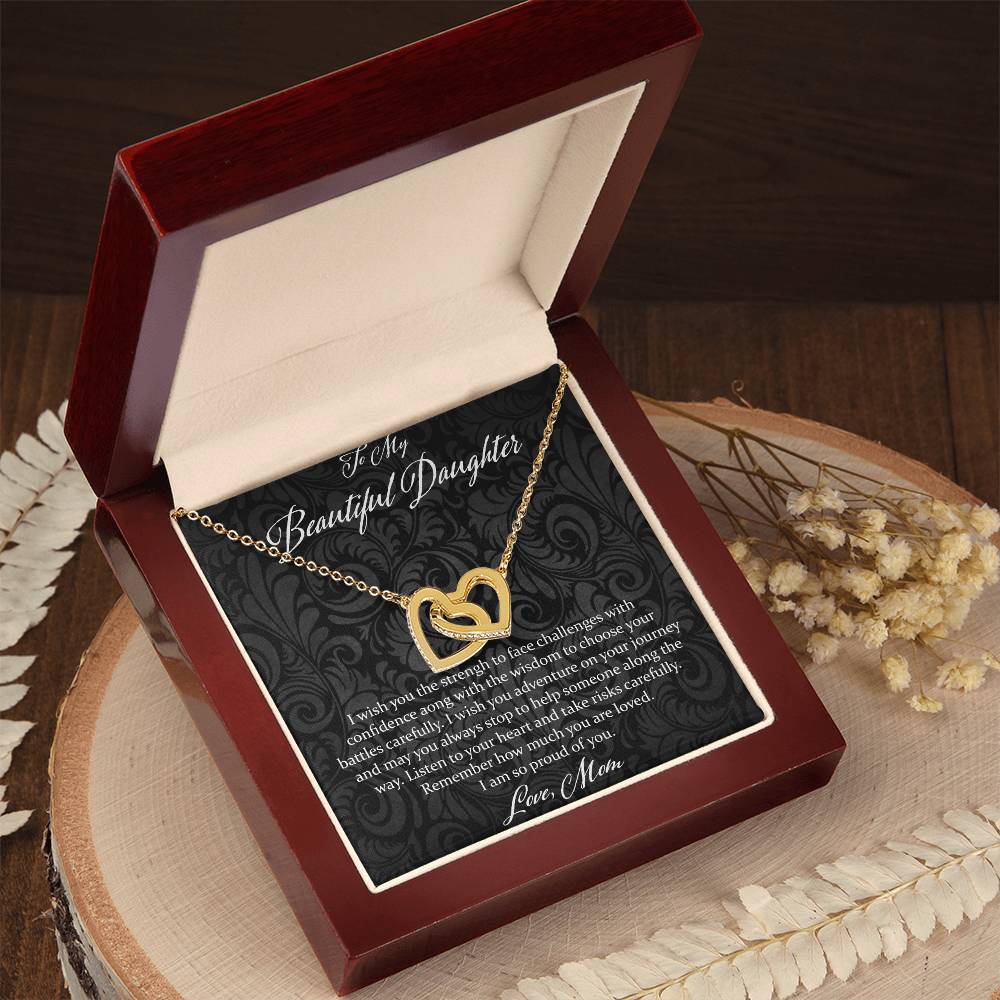 To My Beautiful Daughter I Wish You The Strength - Love Mom Interlocking Hearts Necklace