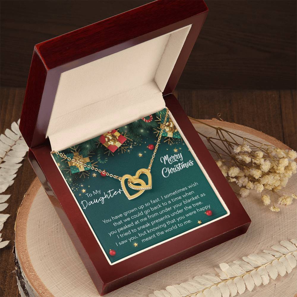 To My Daughter - Merry Christmas Interlocking Hearts Necklace