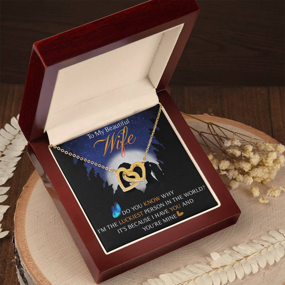 To My Beautiful Wife Interlocking Hearts Necklace Message Card