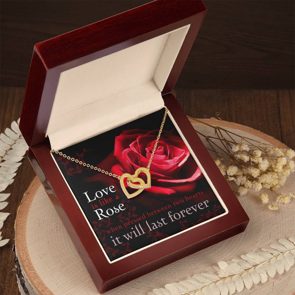 Love Is Like A Rose Designed To Be Beautiful Whether For Valentine Birthday Or Just Because. With Gift Box As Standard Or Upgrade To Our Mahogany Box. Interlocking Hearts Necklace