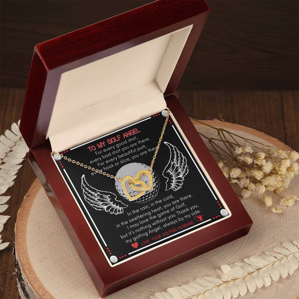 To My Golf Angel - Never Ending Love Necklace - From Your Golfing Husband Interlocking Hearts Necklace