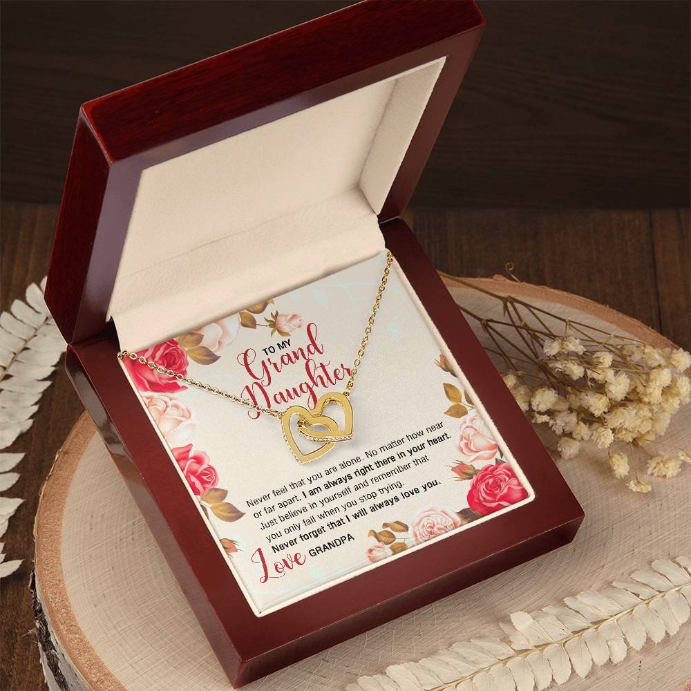 To My Granddaughter From Grandpa - I Am Always Right There In Your Heart. Interlocking Hearts Necklace