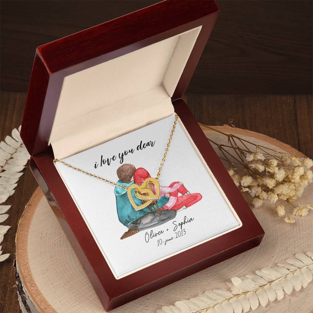 I Love You Baby Date Interlocking Hearts Necklace