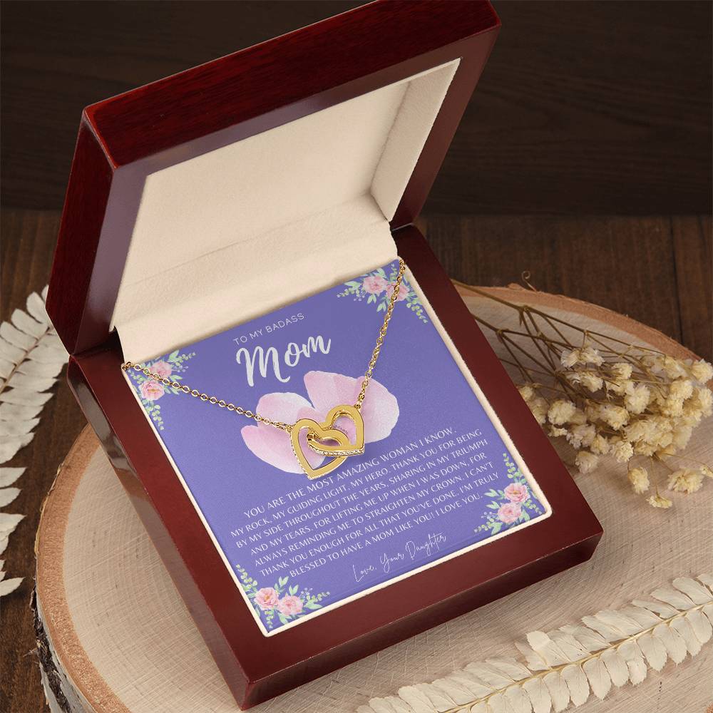 Badass Mom Gift To My Badass Mom Necklace Mother’S Day Gift Daughter To Mom Gift Gift From Daughter To Mom On Wedding Day Mom Gift Interlocking Hearts Necklace