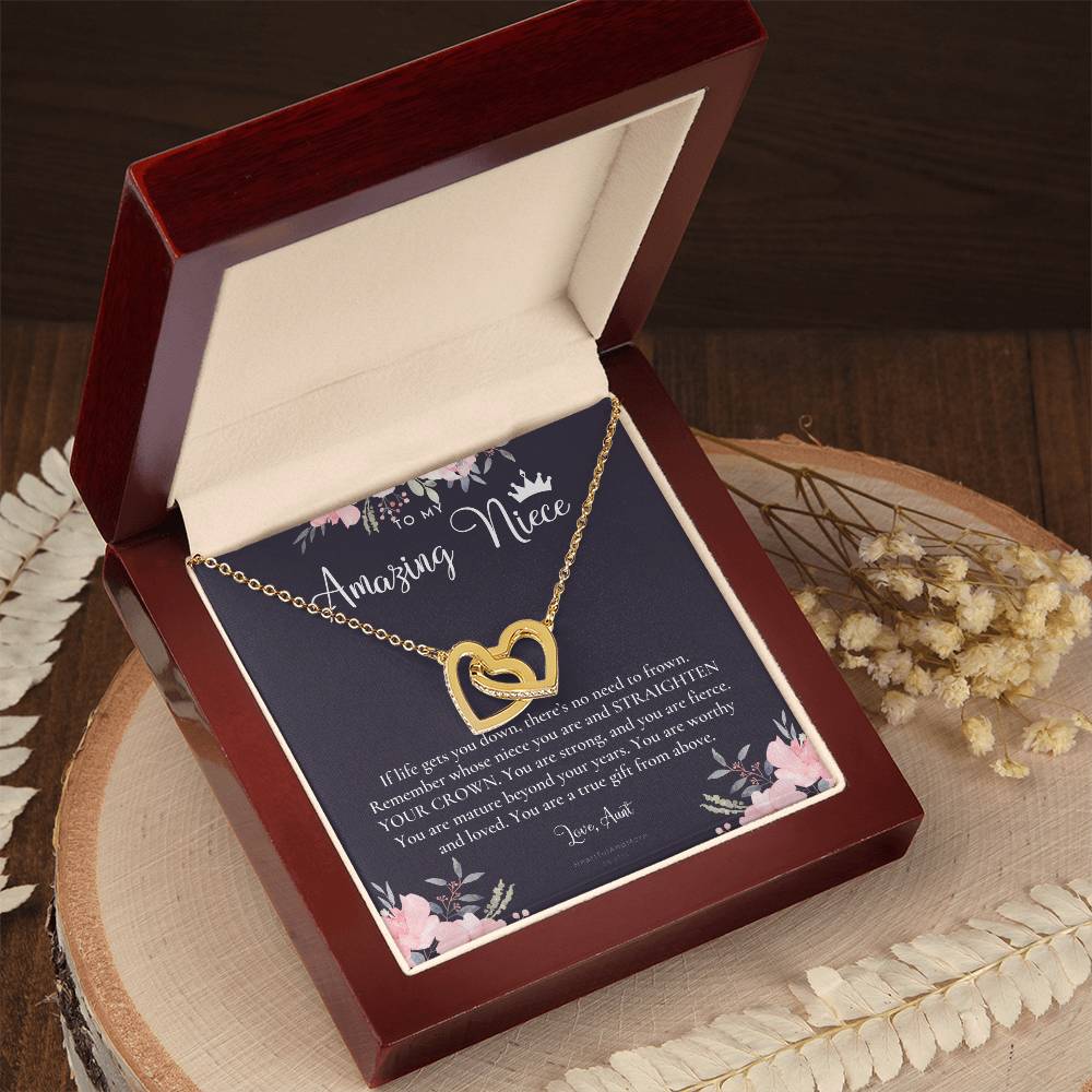 To My Amazing Niece Straighten Your Crown Necklace Aunt Niece Necklace Niece Birthday Gift Niece Graduation Gift Interlocking Hearts Necklace