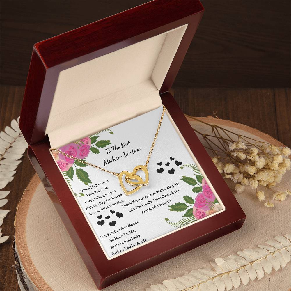 Mother In Law- I Feel So Lucky To Have You. Interlocking Hearts Necklace