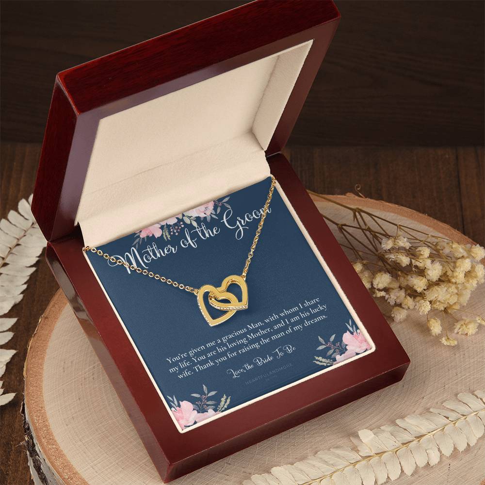 Mother Of The Groom Gift Necklace Wedding Gift Bridal Party Rehearsal Dinner Man Of My Dreams Parent Of Groom Mother In Law Gift Interlocking Hearts Necklace