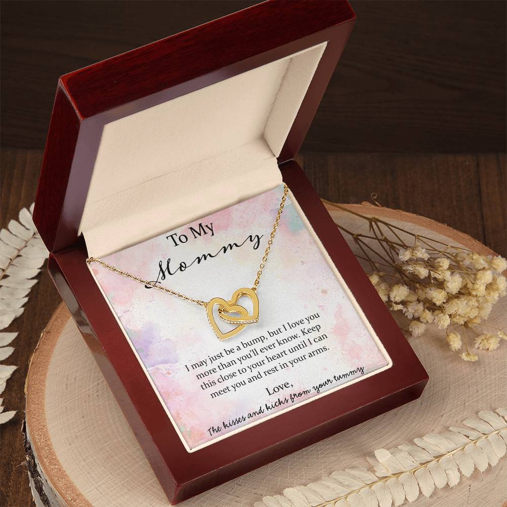 To My Mommy I May Just Be A Bump - Pink Interlocking Hearts Necklace
