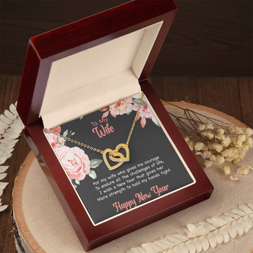 To My Wife - Happy New Year Interlocking Hearts Necklace