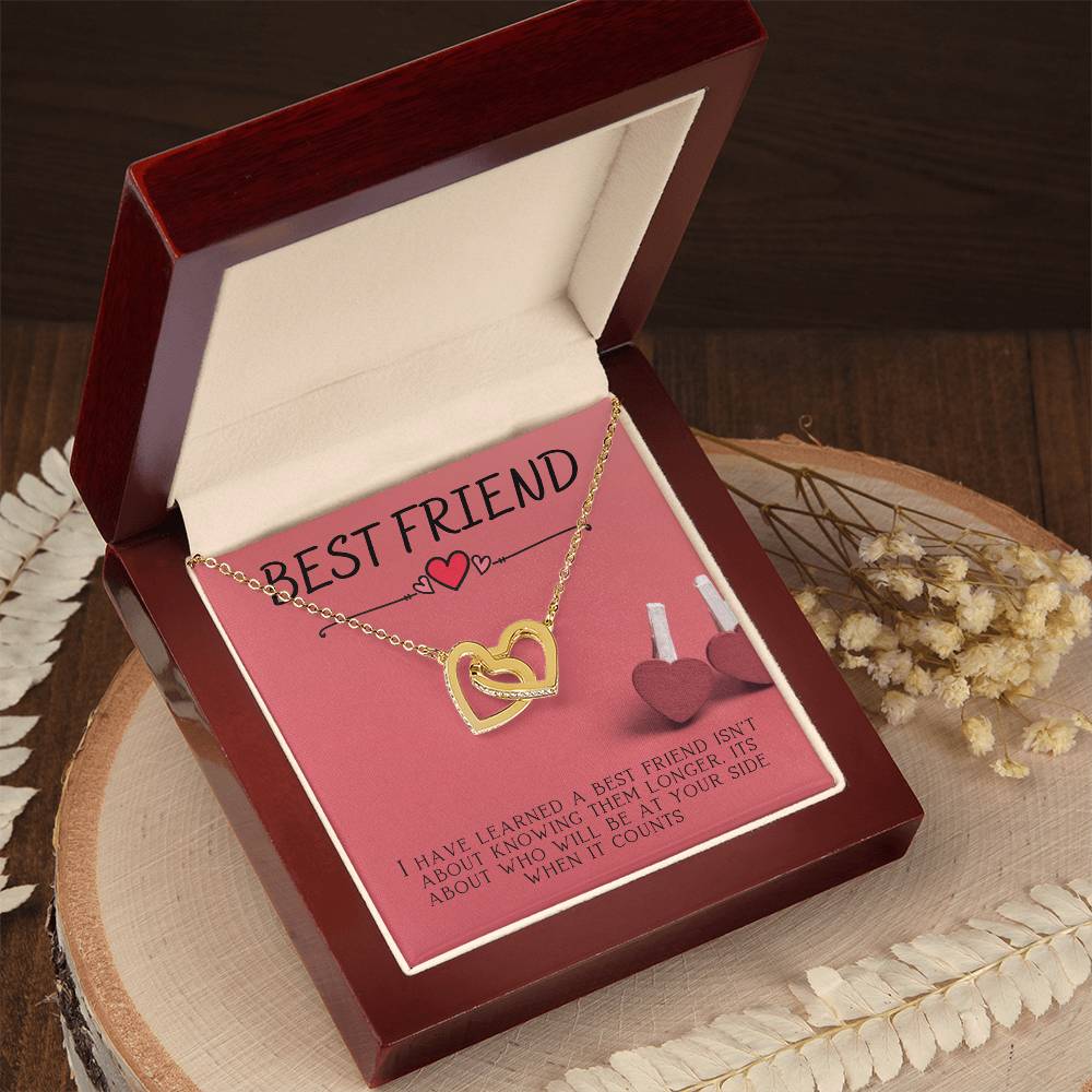 Best Friend Rememberable Quote Box Interlocking Hearts Necklace