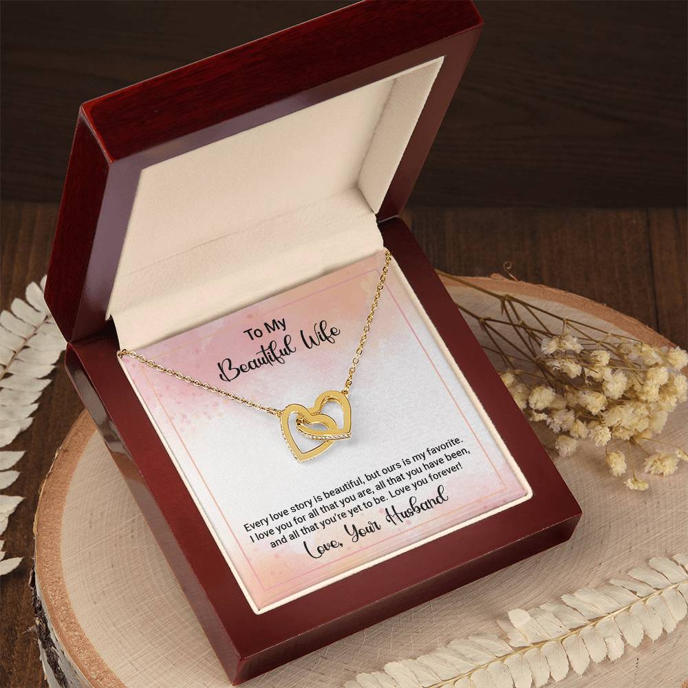 To My Wife - Every Love Story Is Beautiful Interlocking Hearts Necklace