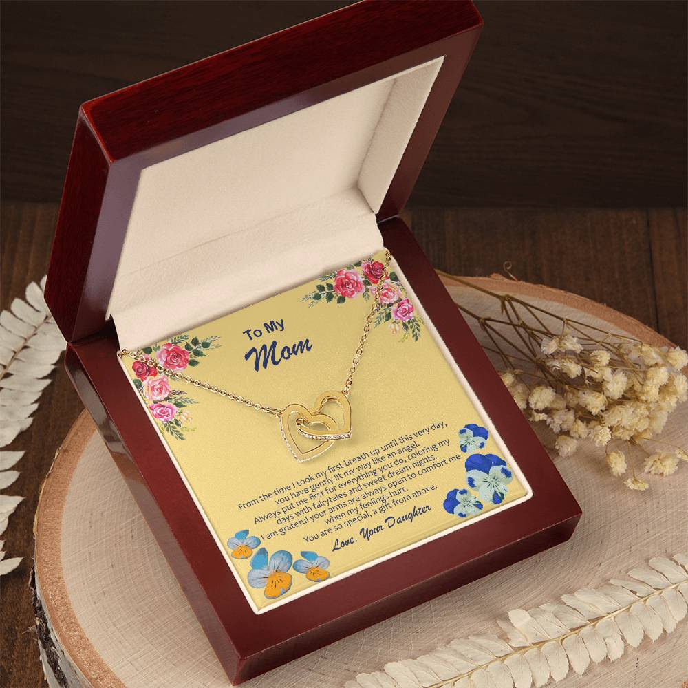 Heart Necklace With My Mom Is My Angel Card Interlocking Hearts Necklace