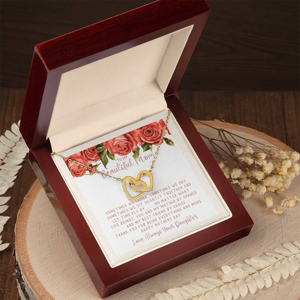 Mothers Day Creamy Roses Best Friends Interlocking Hearts Necklace