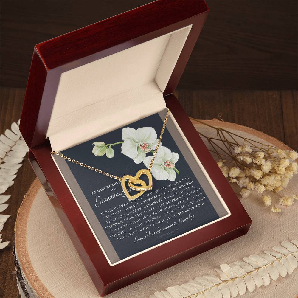 Gift For Granddaughter From Grandma & Grandpa To Our Granddaughter Live Your Dreams Birthday Graduation Christmas Interlocking Hearts Necklace