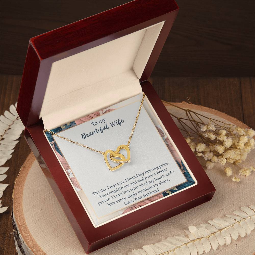 To My Wife The Day I Met You - Leaf Interlocking Hearts Necklace