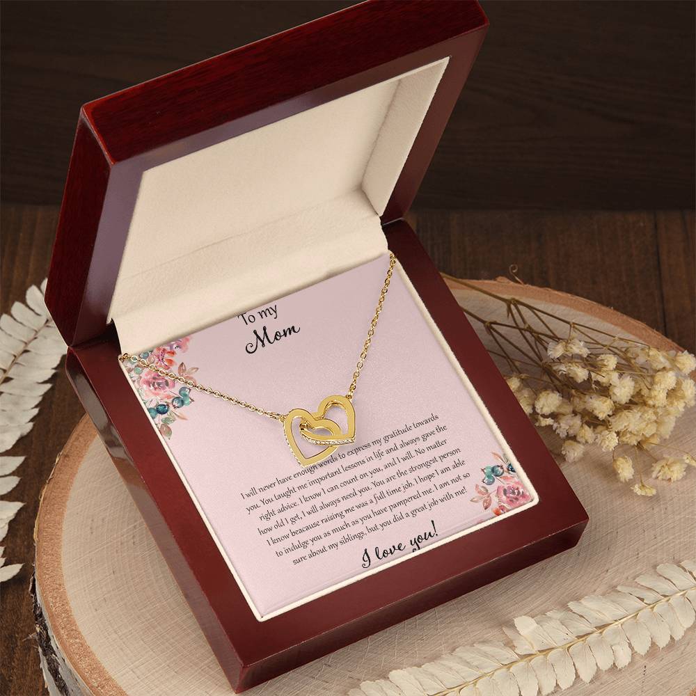 To My Mom I Will Never Have Enough Words - Pink Interlocking Hearts Necklace