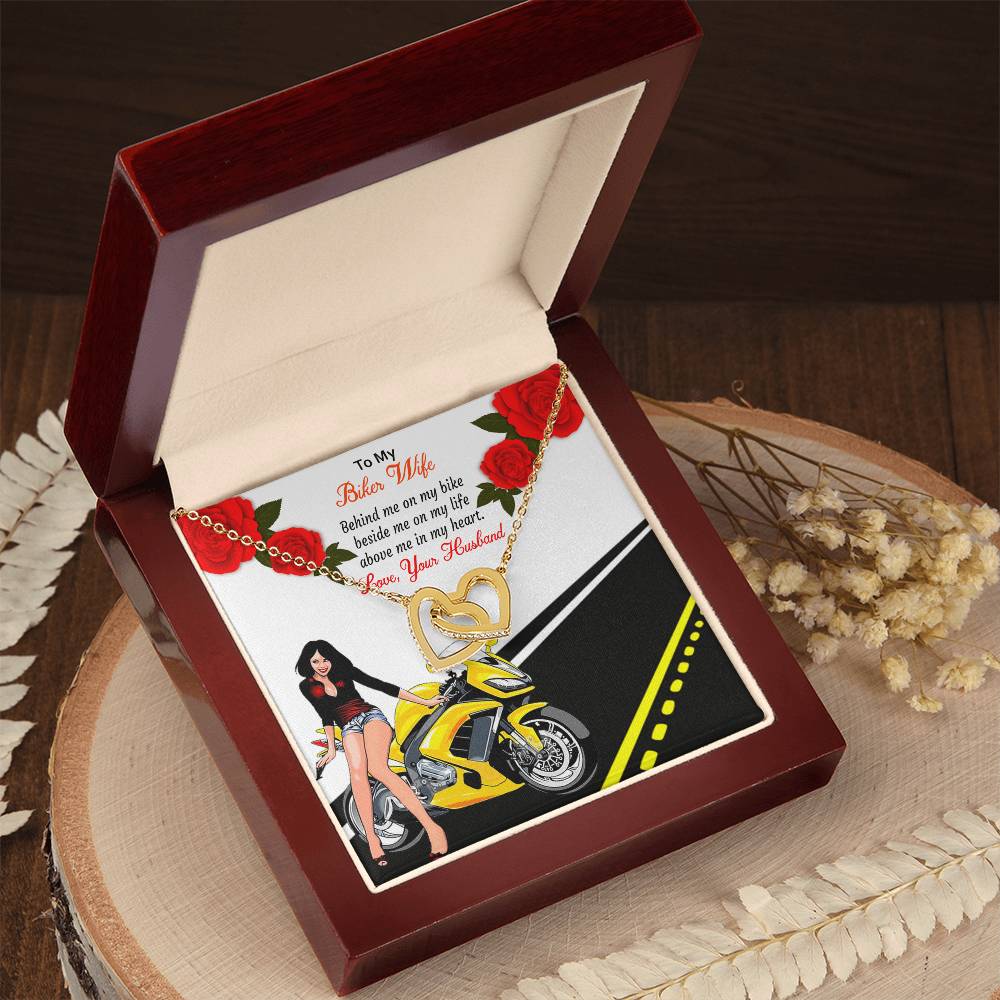 To My Biker Wife Happy Valentine'S Daybiker Wife Valentine Gift. Interlocking Hearts Necklace