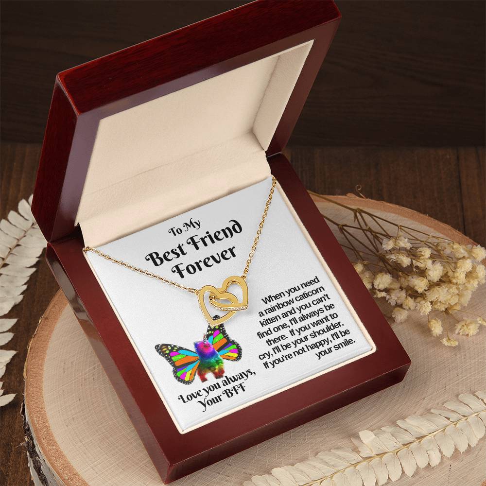 Rainbow Caticorn Linked Hearts Gift For Bff Interlocking Hearts Necklace