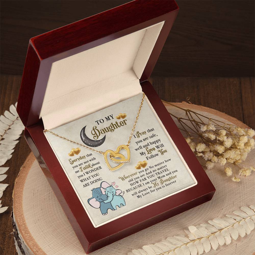 To My Daughter Elephant Mom Birthday Gift Interlocking Hearts Necklace