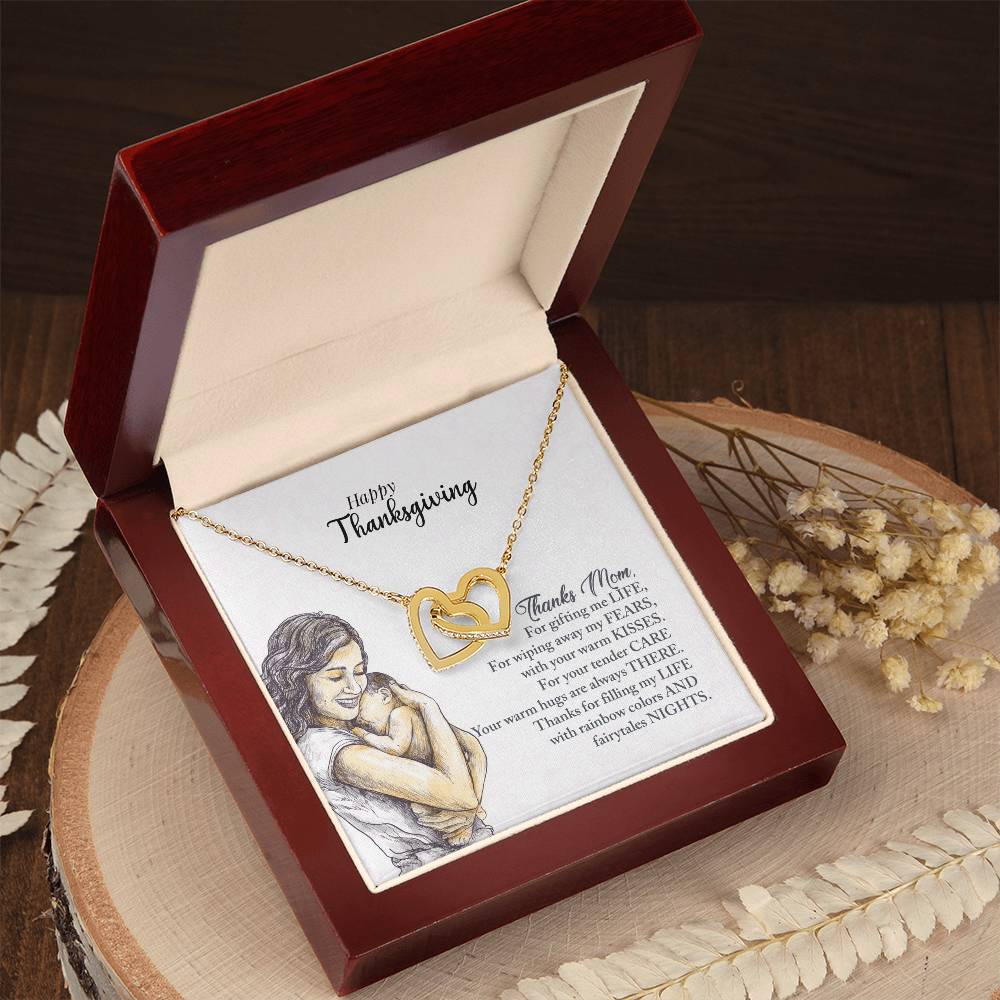 Happy Thanksgiving Mom Interlocking Hearts Necklace