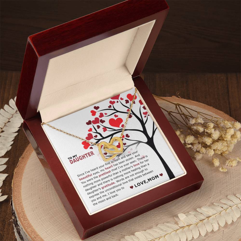 To My Daughter - I Saw Your Beautiful Eyes - Necklace Interlocking Hearts Necklace