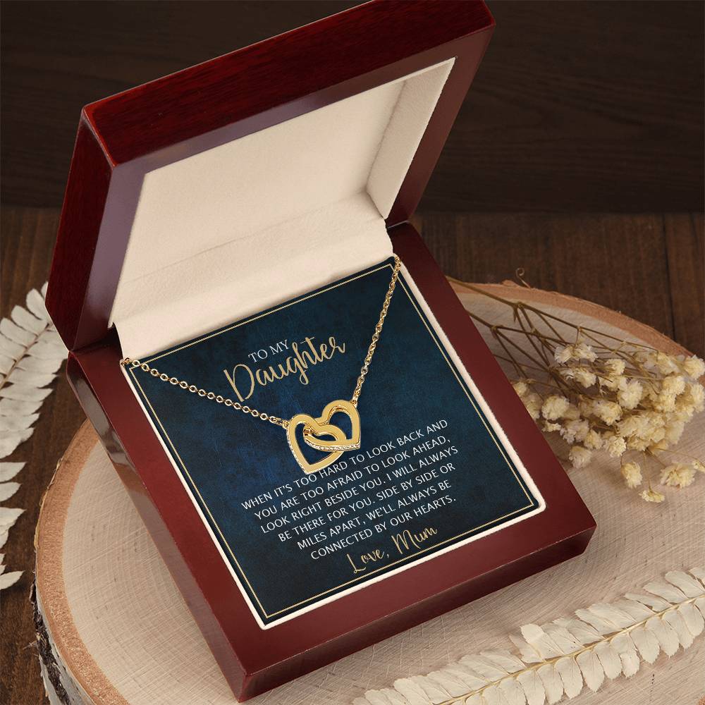 To My Daughter - Unique Heart Bonding Necklace Gift Set Interlocking Hearts Necklace