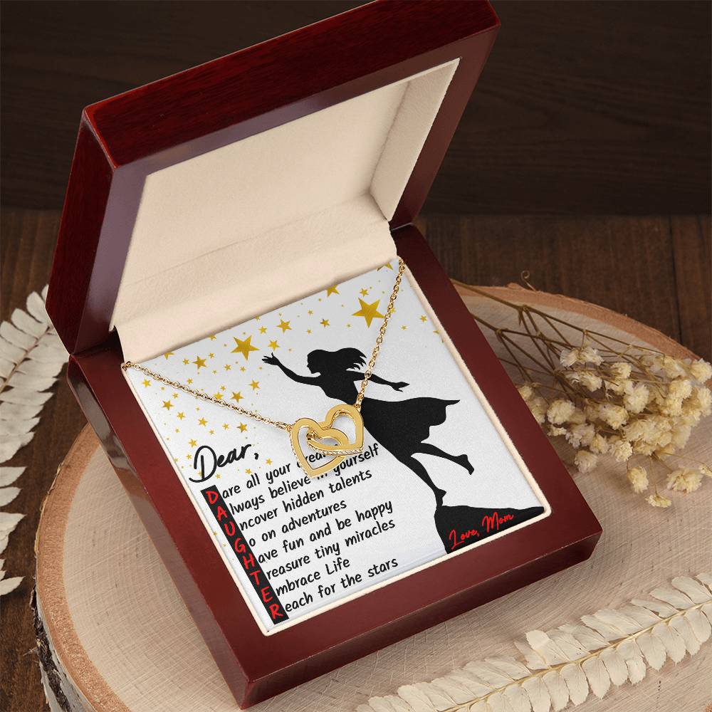 To My Daughter - Reach For The Stars Unique Gift Set Interlocking Hearts Necklace