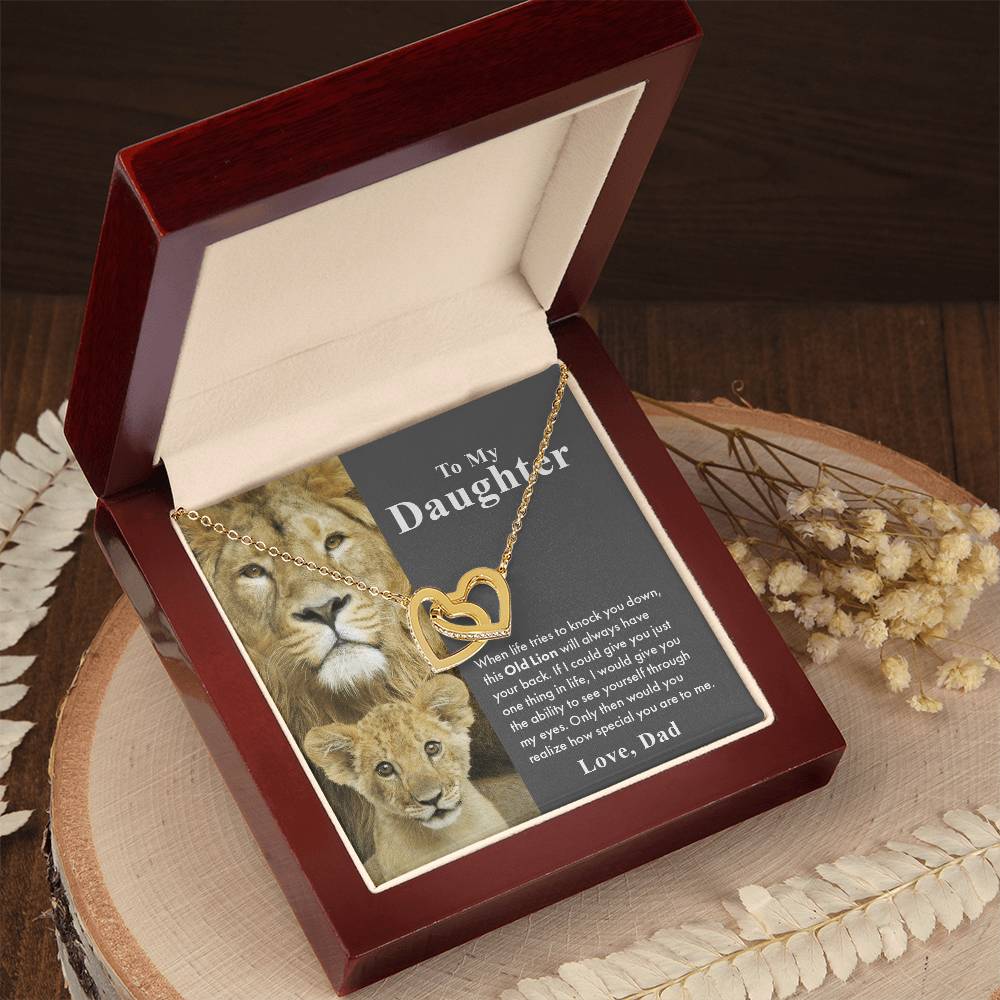 To My Daughter – This Old Lion Will Have Your Back Interlocking Hearts Necklace