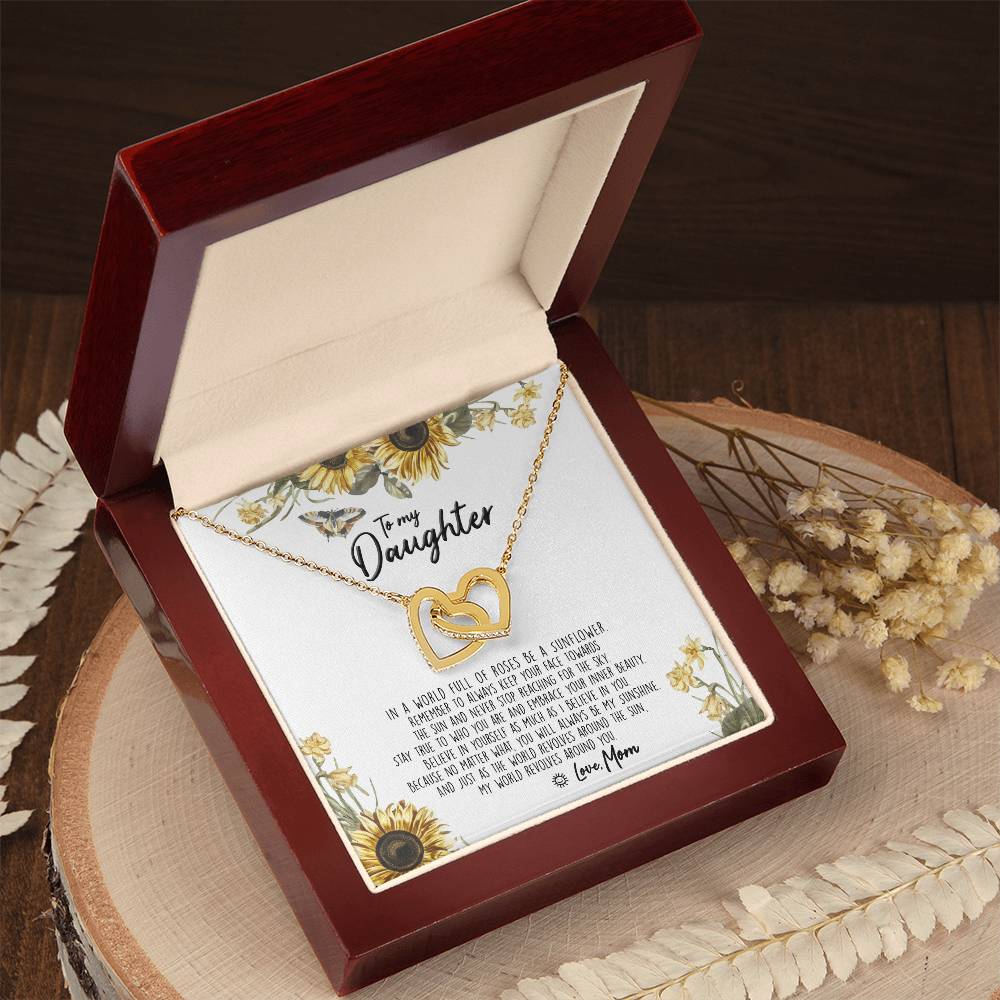 To My Daughter - Be A Sunflower Necklace With Message Card Interlocking Hearts Necklace