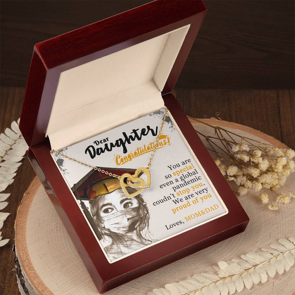 Dear Daughter! Loves Mom&Dad Interlocking Hearts Necklace