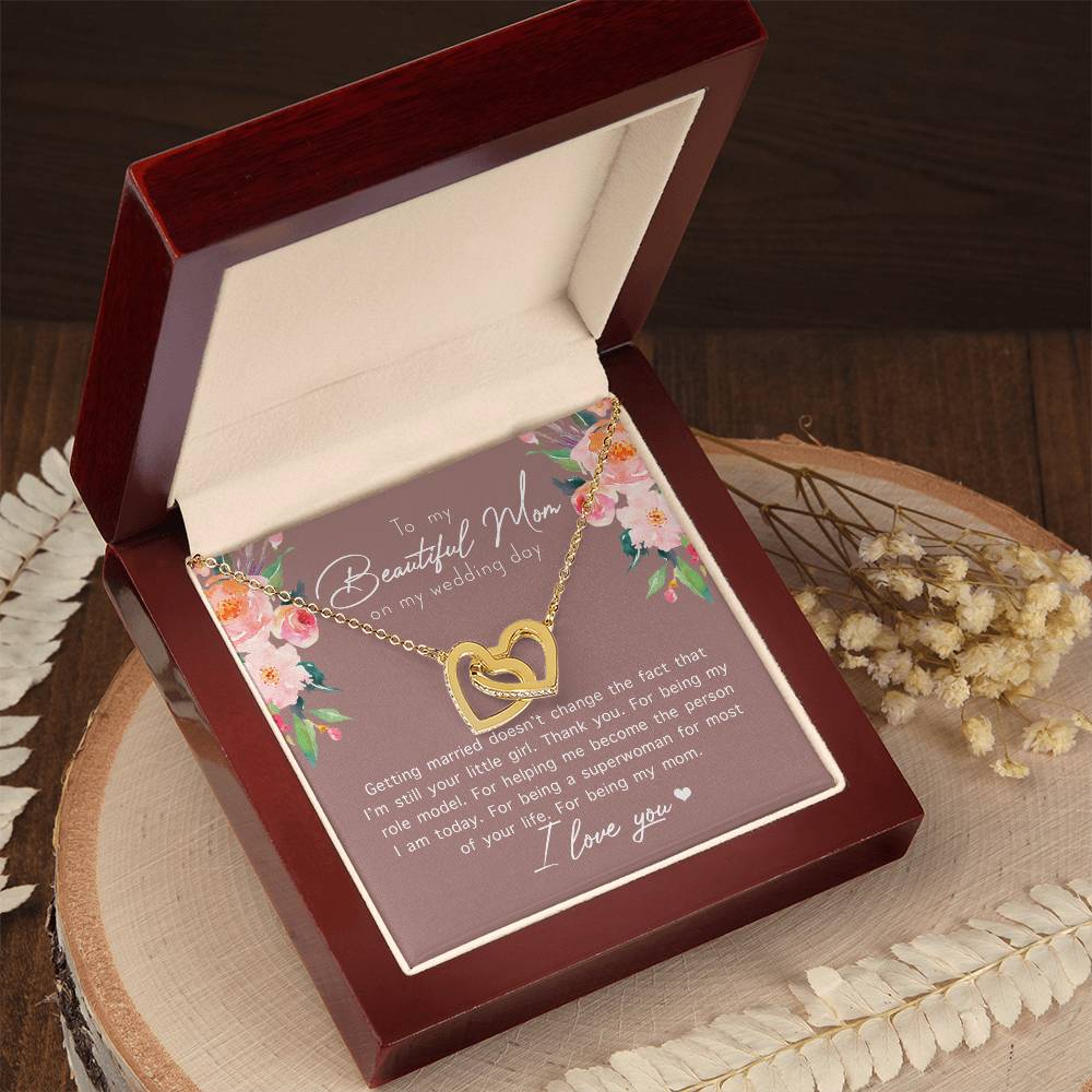 To My Beautiful Mom On My Wedding Day Interlocking Hearts Necklace