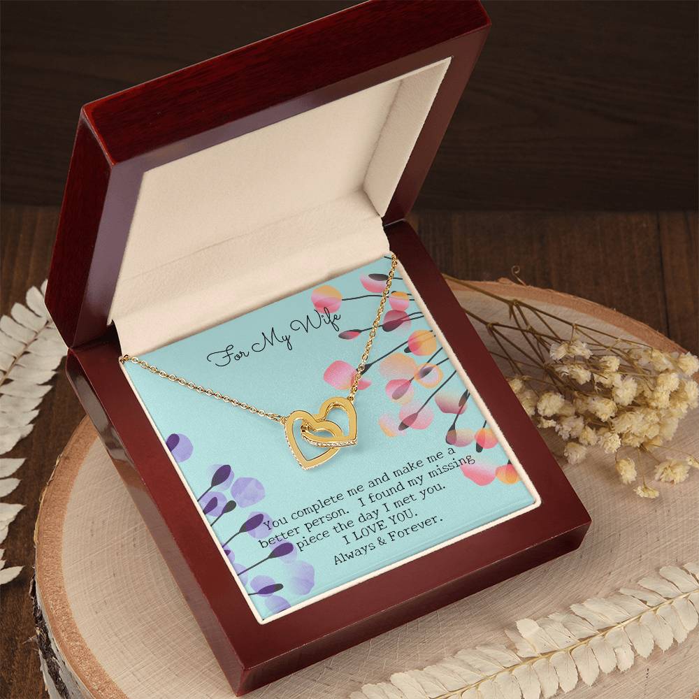 Gift For My Wife - Entwined Hearts Pendant Necklace - You Complete Me - Embellished W Sparkling Cz Stone Interlocking Hearts Necklace