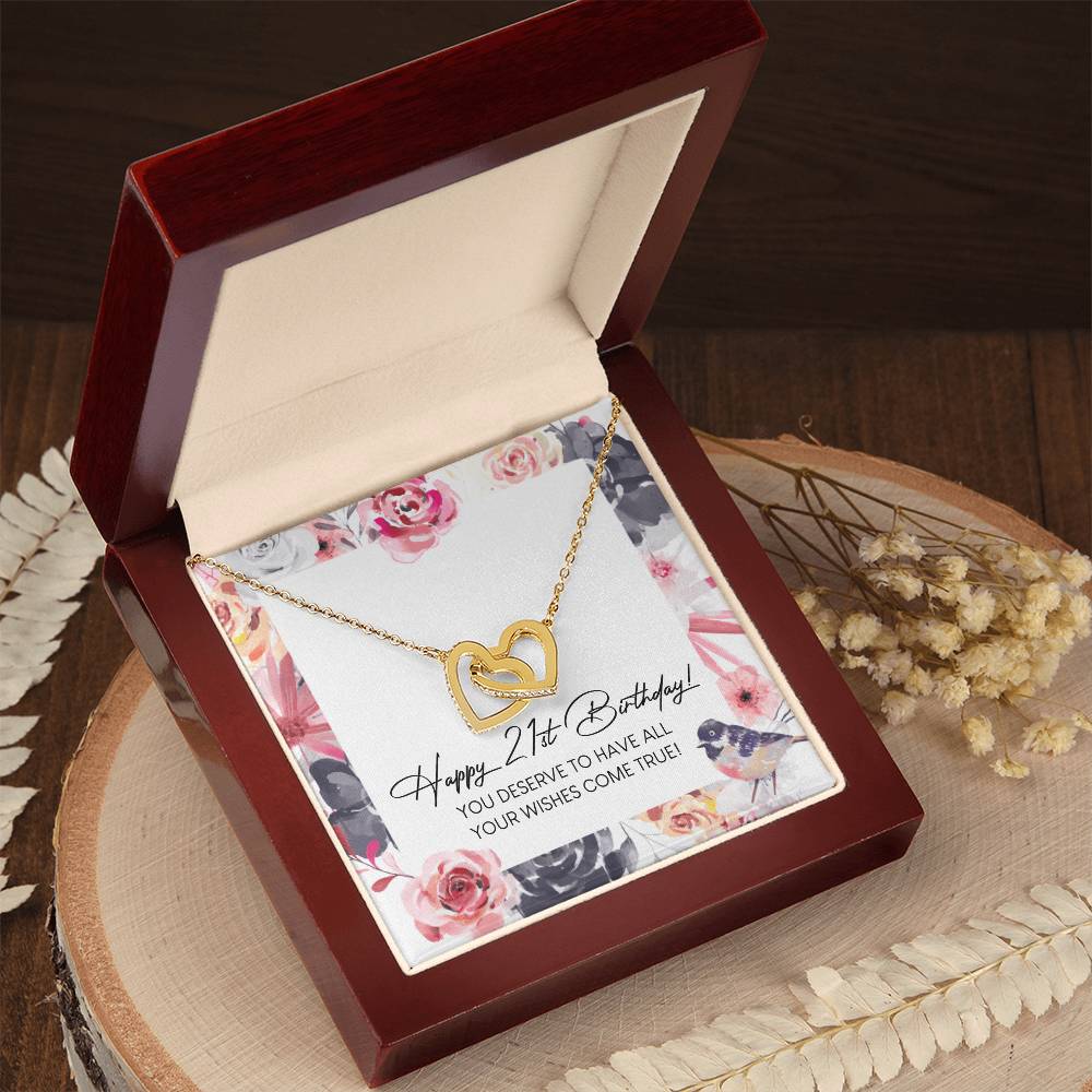 Happy 21St Birthday Interlocking Hearts Necklace Message Card