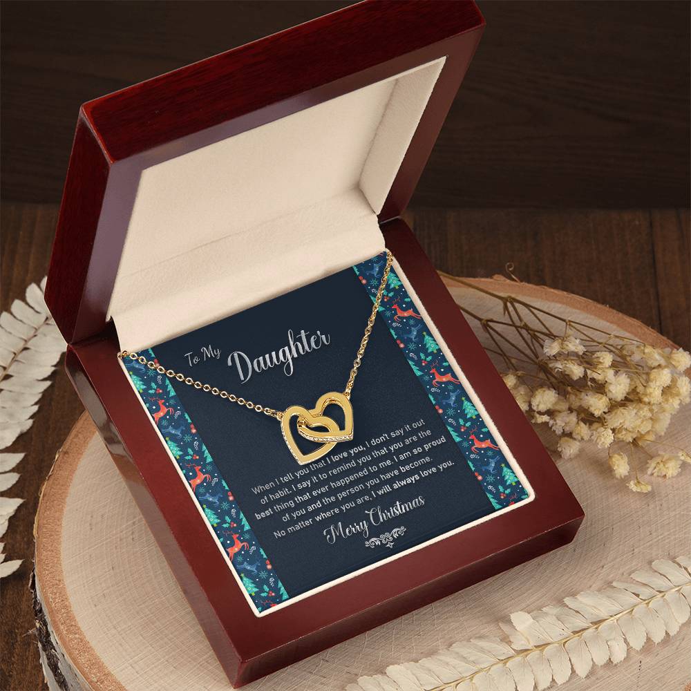 To My Daughter - I Will Always Love You Necklace Interlocking Hearts Necklace