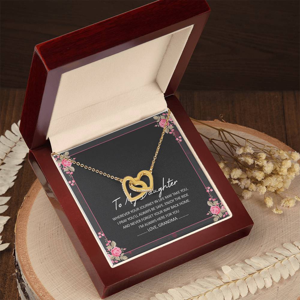 To My Daughter I'M Always Here For You Interlocking Hearts Necklace Birthday Message Card From Grandma