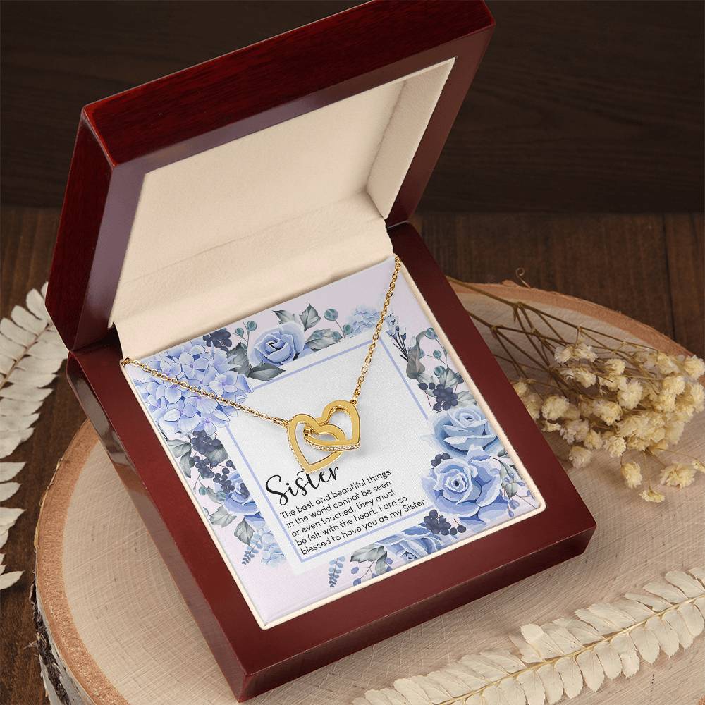 Sister The Best And Beautiful Things In The World Interlocking Hearts Necklace Birthday Gift